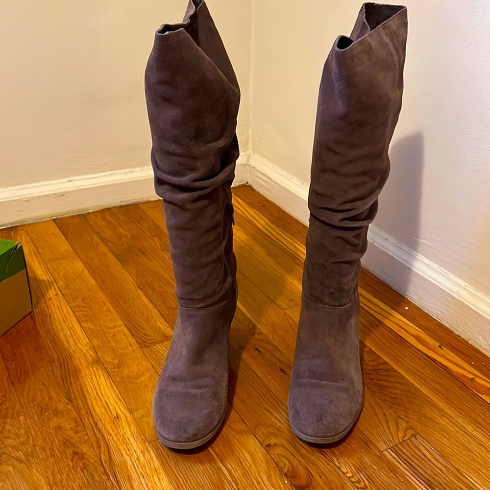 Bass Leather Sueded Boots with wedge wooden heel EUC